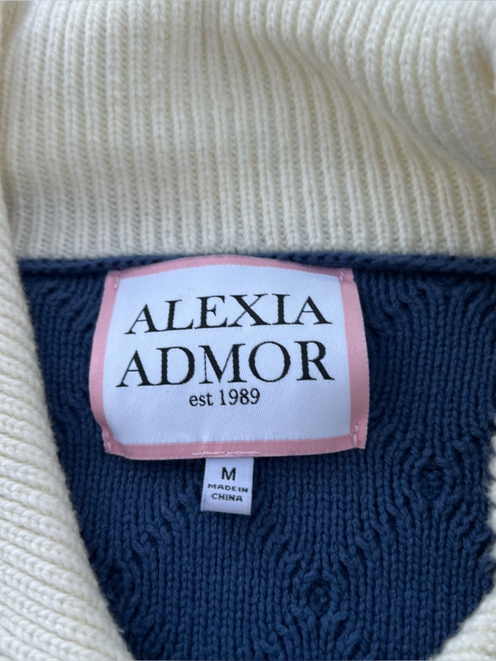 Alexia Admor Navy Cardigan with White Collar and Pocket Trim - Picture 6 of 8